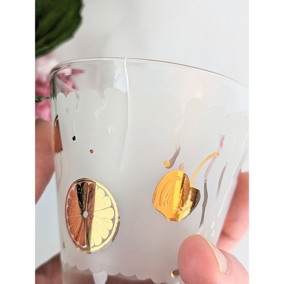 Set of 6 MCM Frosted Double Shot Glasses Gold Citrus Fruit Vintage 1960s Barware - Picture 10 of 10